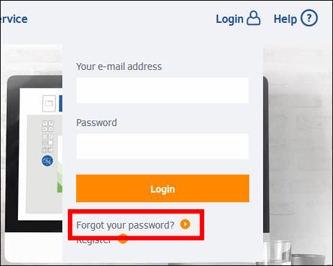 Anmeldeformular mit Feldern für E-Mail-Adresse und Passwort. Ein Link für "Passwort vergessen?" ist hervorgehoben.