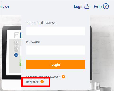 Anmeldeformular mit Feldern für E-Mail-Adresse und Passwort, sowie Schaltflächen für "Login" und "Registrieren".